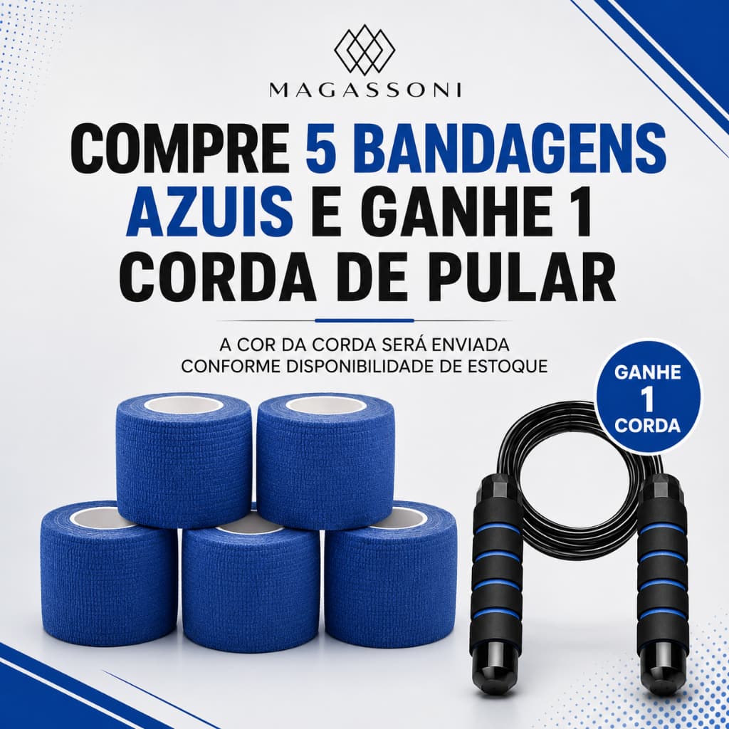 Kit 5 Bandagens Azuis + 1 Corda Brinde | Kit Esportivo para Treinos Funcionais