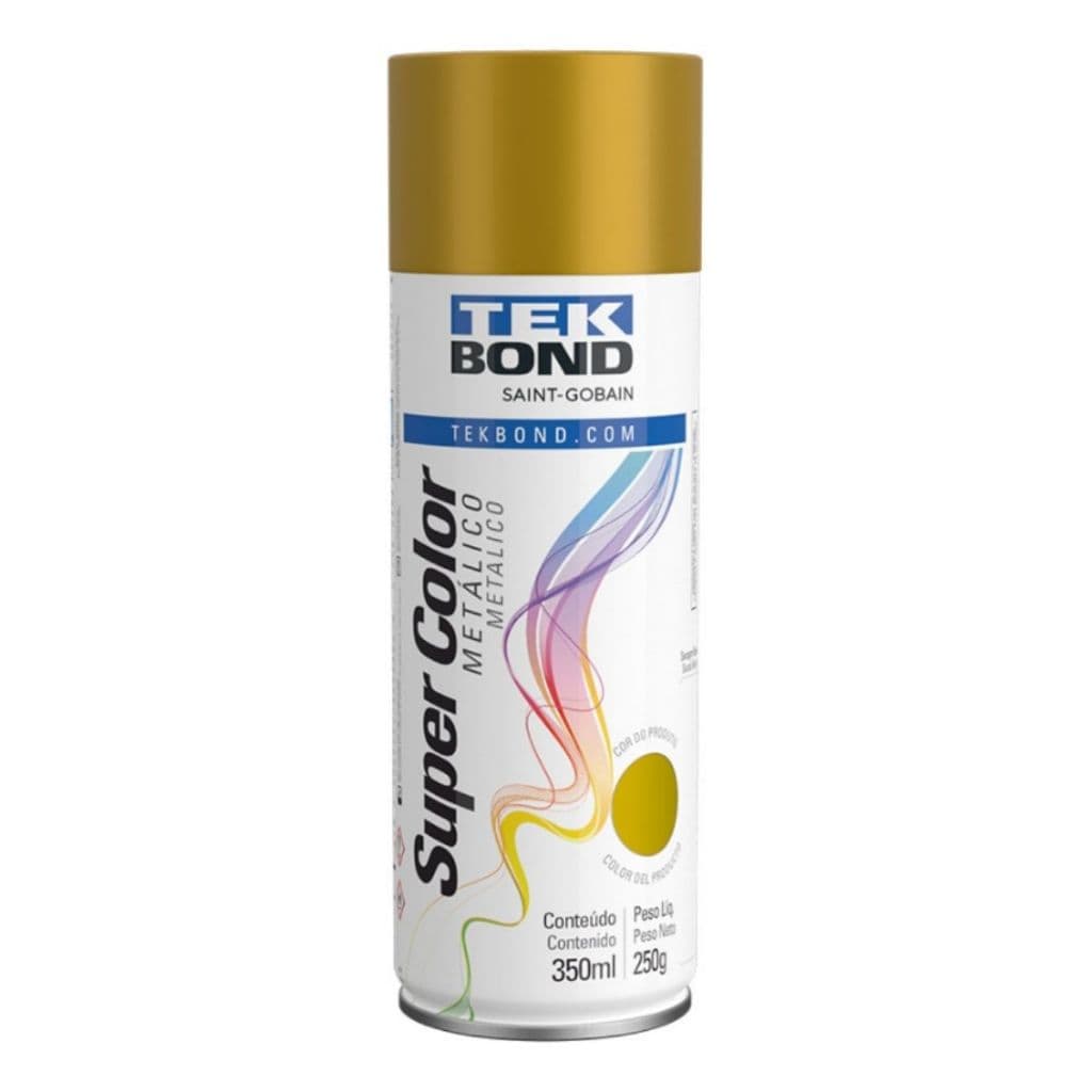 Tinta Spray Aerossol Metálico Tekbond Ouro 350ml Uso Geral Alta Cobertura Secagem Rápida