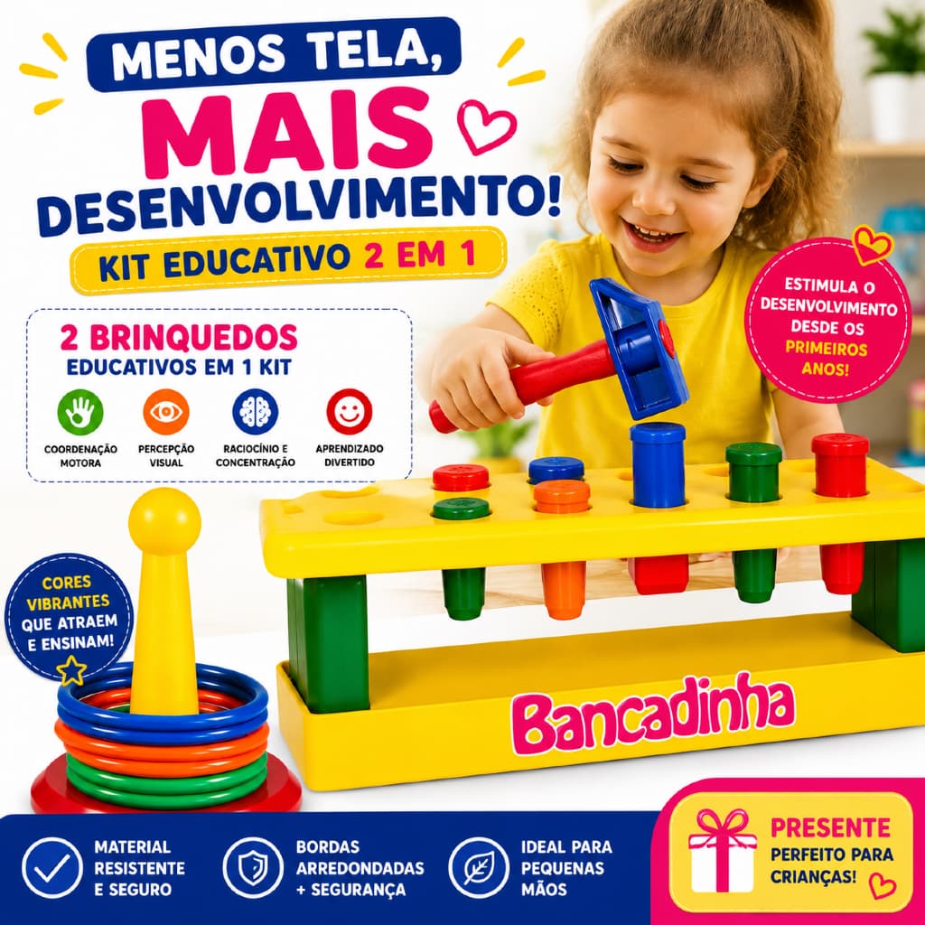 Kit Brinquedo Educativo Infantil Coordenação Motora 2 Em 1