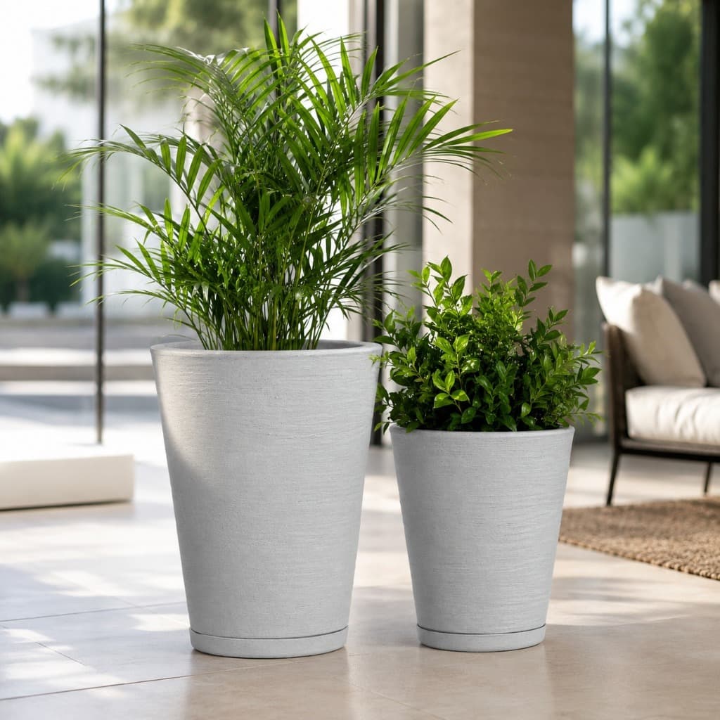 Vasos Para Plantas Decorativo Coluna Cone com Prato - Acabamento Premium Escovado Grafiato