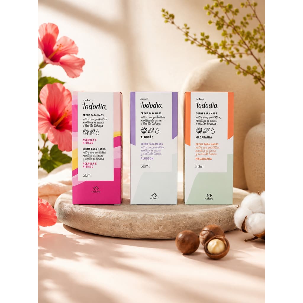 Creme para as Mãos Natura - 50ml - Algodão - Acerola e Hibisco - Macadâmia