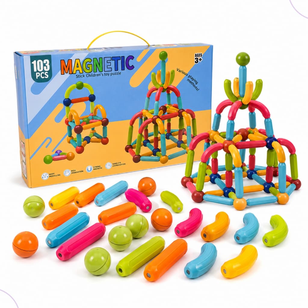 Brinquedo Magnético Educativo 103 Peças Bolas Bastões De Imã Bloco de Montar Gostey