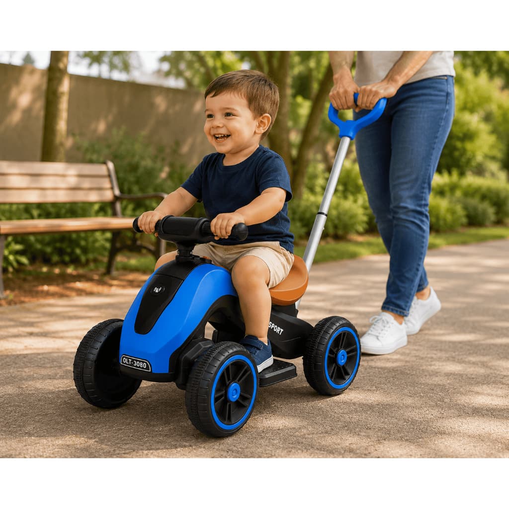 Moto Elétrica Infantil Com Empurrador Recarregável 2 Cores Azul E Roxa Até 25kg Acima De 3 Anos