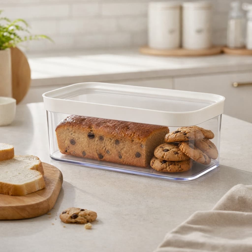 Porta Pão Bolo De Forma Biscoito Bolachas Acrílico  Pote Hermético Retangular 1500ml
