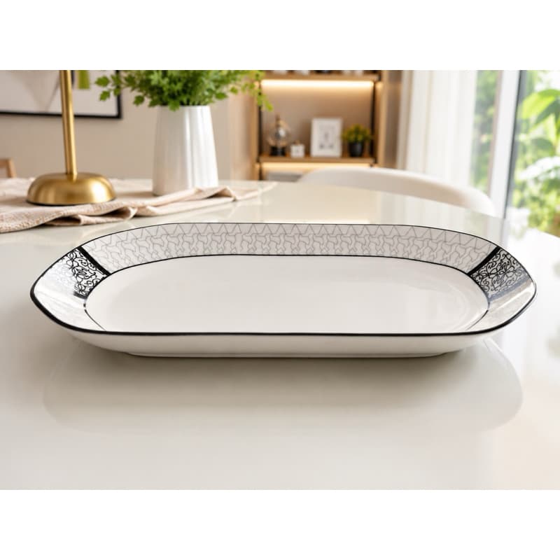 Travessa Cerâmica Decorativa Oval 28cm Branca Elegante