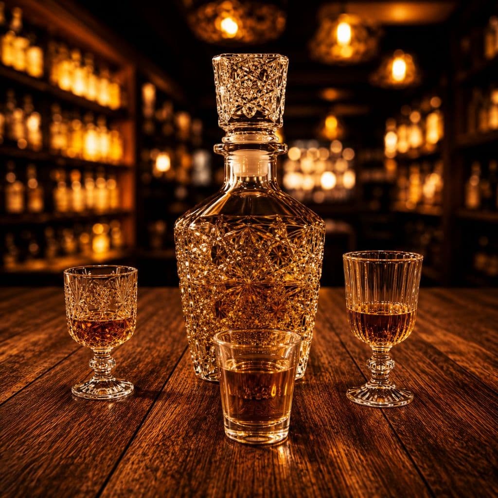 Kit Garrafa Licoreira Luxo com 6 Mini Taças Copos 80ml para Degustação, Drinks e Bebidas