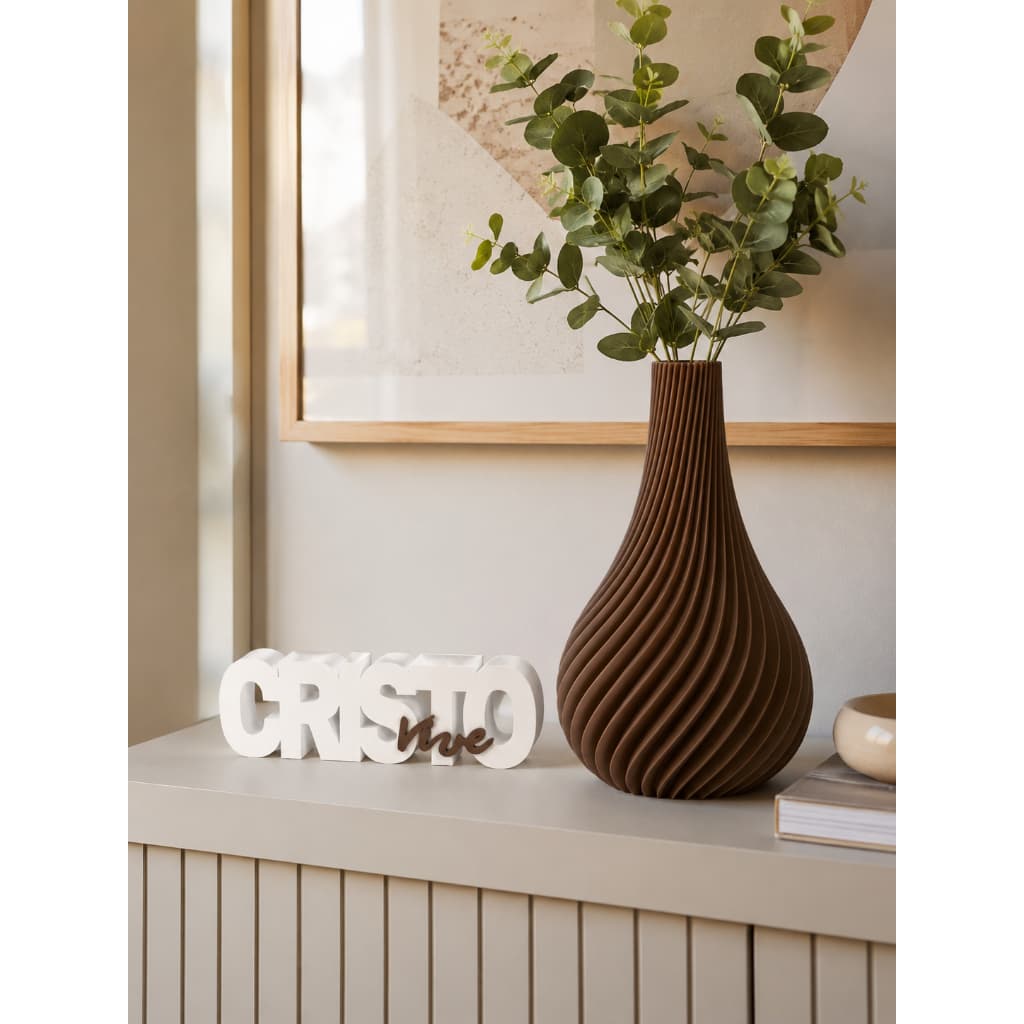 Kit Decorativo Cristo Vive + Vaso Marrom  Decoração Minimalista para Sala, Escritório e Aparador