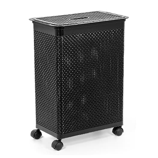 Cesto Roupeiro Modelo Rattan Com Rodinhas 50 Litros Preto