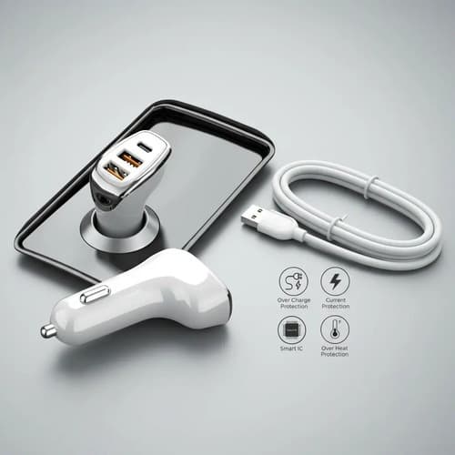 Carregador Veicular Turbo 38W USB Tipo-C para iPhone 15 e Android Branco