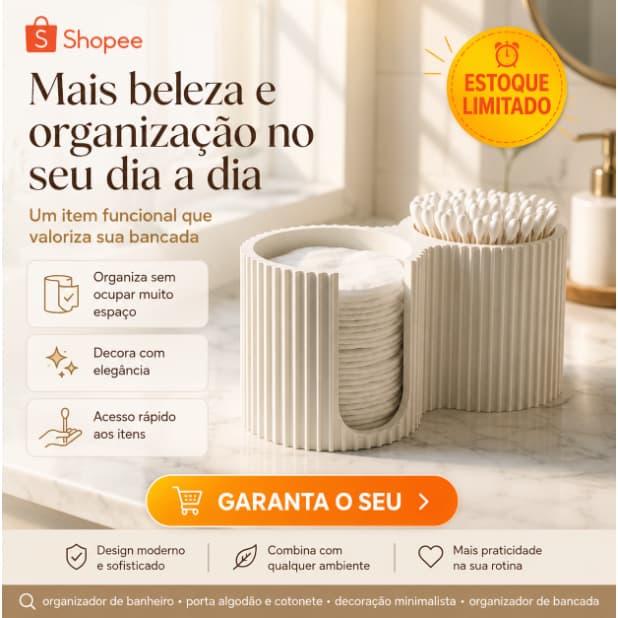 Organizador de Banheiro Canelado Porta Algodão e Cotonetes | Suporte Decorativo de Bancada