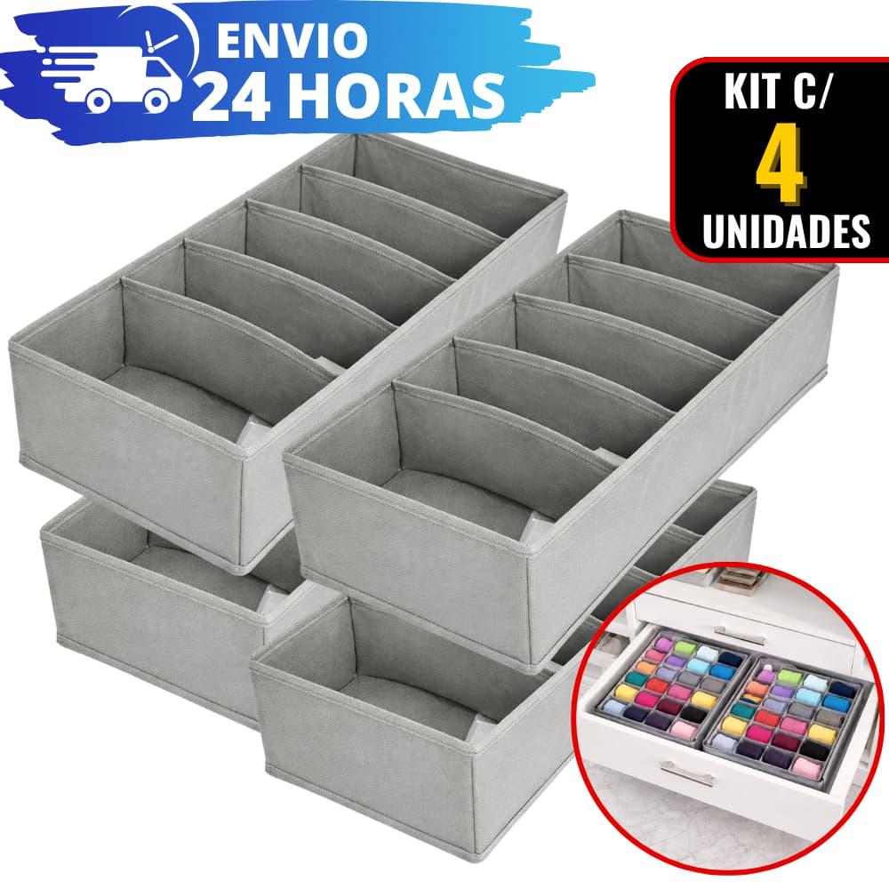 Kit 4 Organizadores Colmeia de Gavetas Roupas TNT Ecológico Anti-Poeira GuardaRoupa Multiuso 34x15cm