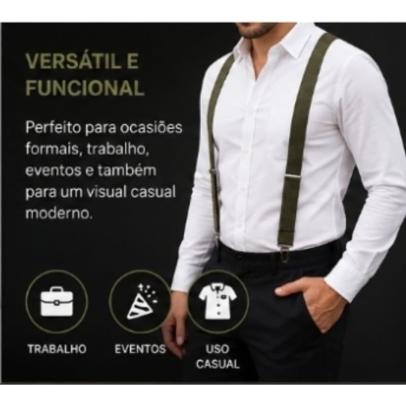 "Suspensório Adulto Verde Oliva Premium 2,5cm Masculino Ajustável Com Clipes Metálicos"