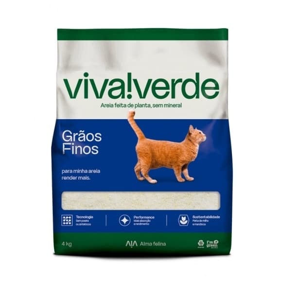 Areia Higiênica Viva Verde Grãos Finos Gatos - 4kg