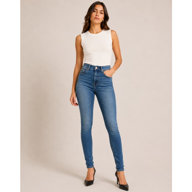 Calça skinny jeans feminina cintura alta ouzzare