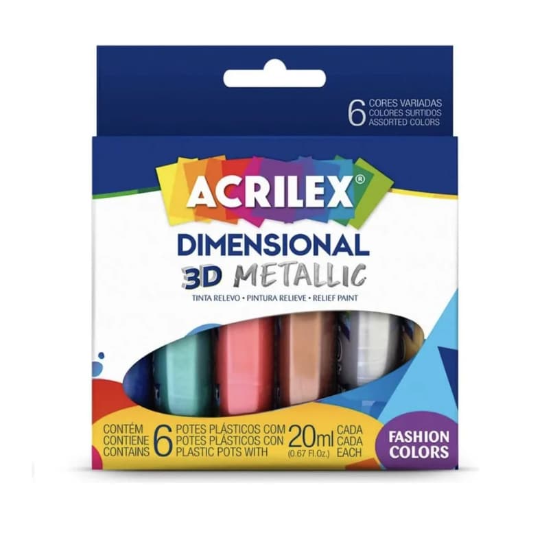 Tinta Dimensional Relevo 3d Glitter - Kit 6 Cores - Acrilex