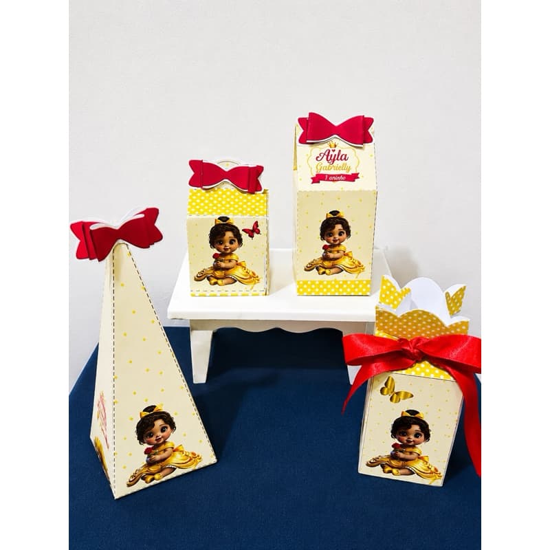 Kit Festa Bela e a Fera Personalizado | 5 Modelos de Caixinhas + Mascote | Lembrancinha Infantil