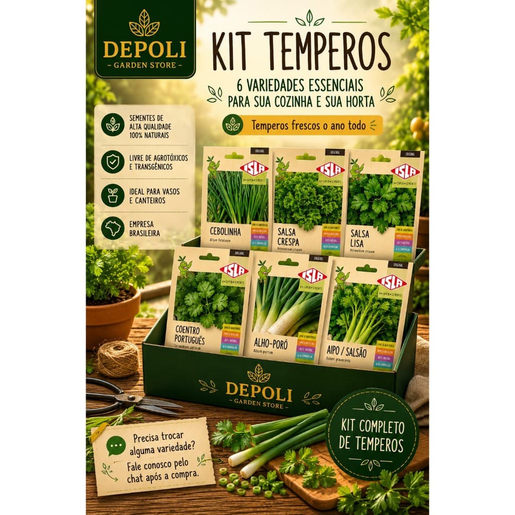 Kit Sementes 6 Envelopes de Temperos Isla Minha Horta