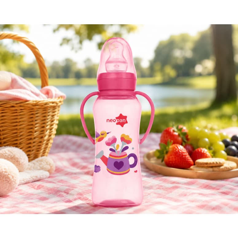 Mamadeira com Alça Neopan 250ml Ortodôntico Rosa 6m+ 2572