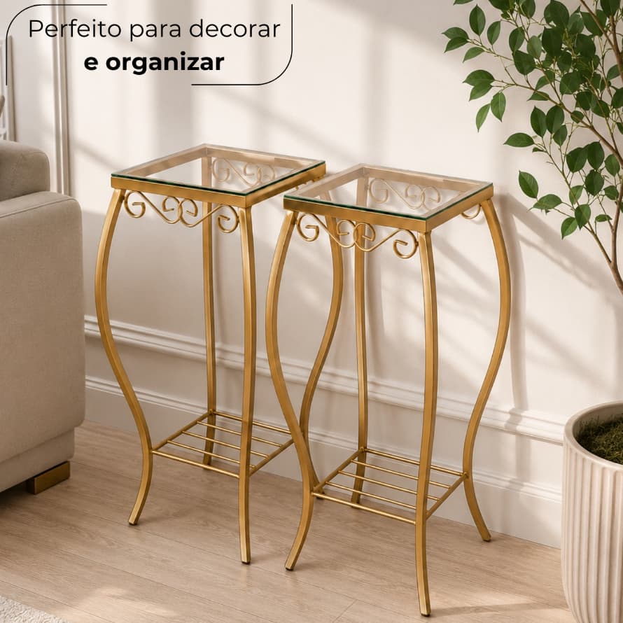 Conjunto Kit 2 Mesinhas Quadradas de Ferro Cantinho do Café Decoração Sala Cozinha Festa Quarto Luxo
