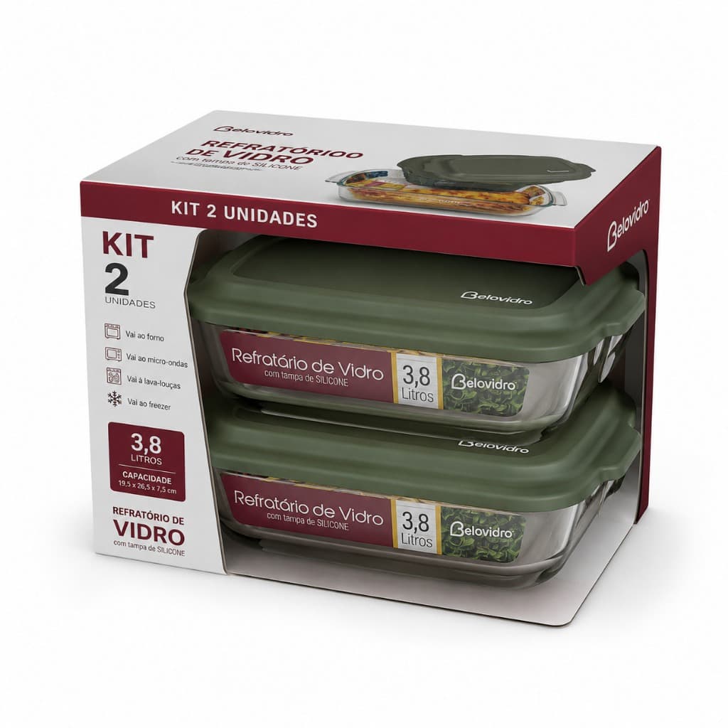 Kit 2 Refratários de Vidro 3,8L com Tampa de Silicone Color Belovidro