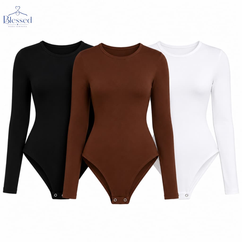 Kit 3 e 2 Body Gola Careca Feminino Manga Longa Inverno