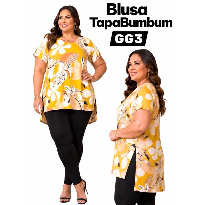 Blusa Tapa Bumbum Plus Size GG3 Vest Legging Alongada Moderna Confortável Tamanho Extra 54