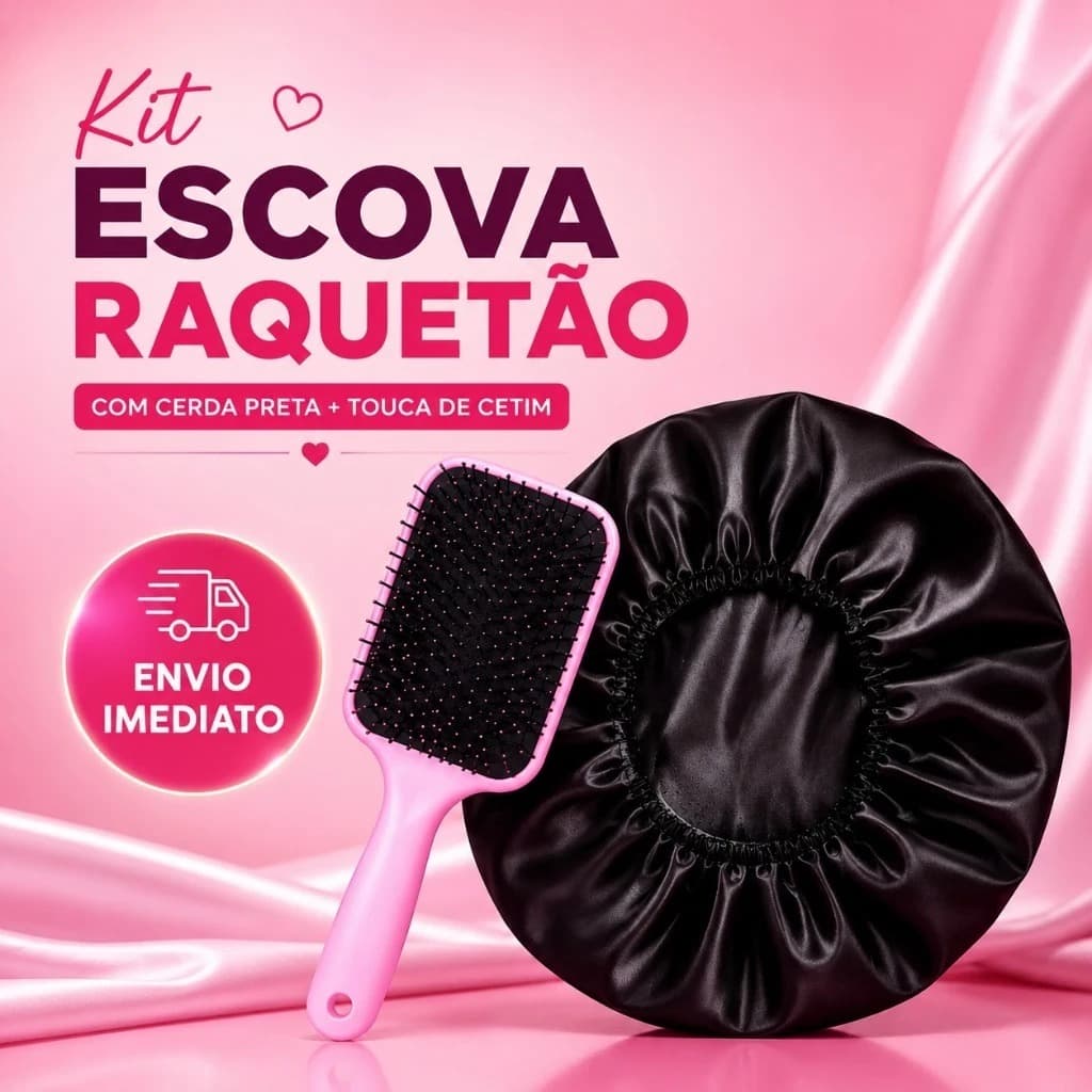 Kit 20 Peças 10 Escovas Raquetão Cerda Preta e 10 Toucas de Cetim Sem Quebrar Os Fios Salão Beleza CABELO Pentes
