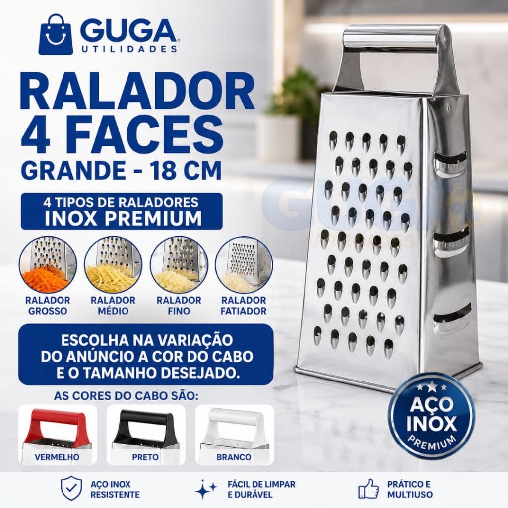 Ralador 18cm Aço Inox 4 Faces Resistente Cozinha Para Verduras Legumes Queijo Multiuso