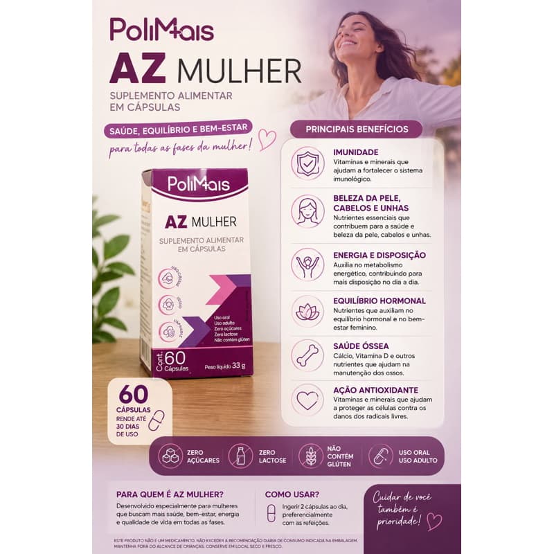 Multivitamínico POLI MAIS AZ MULHER com 60 capsulas Nutriex