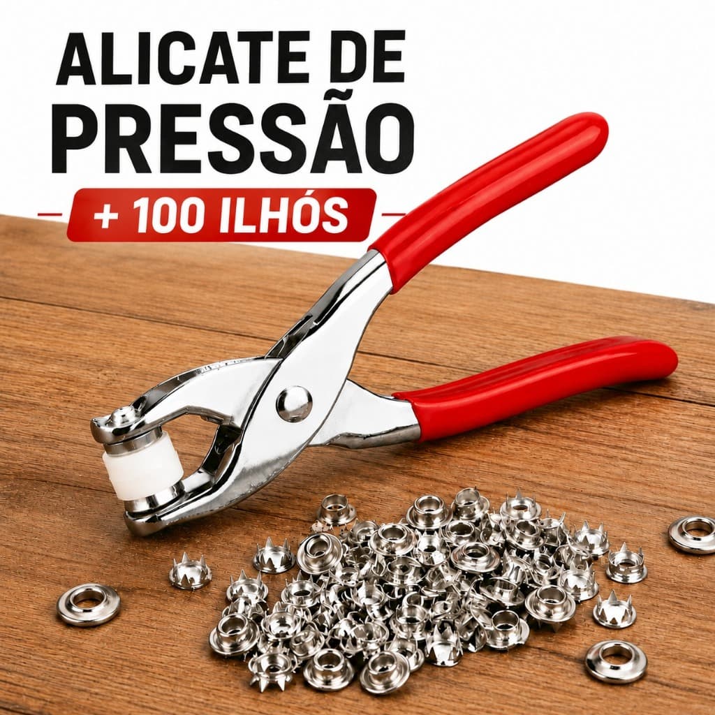 Alicate De Pressão Para Ilhós Kit Completo Com 100 Ilhós Metálicos