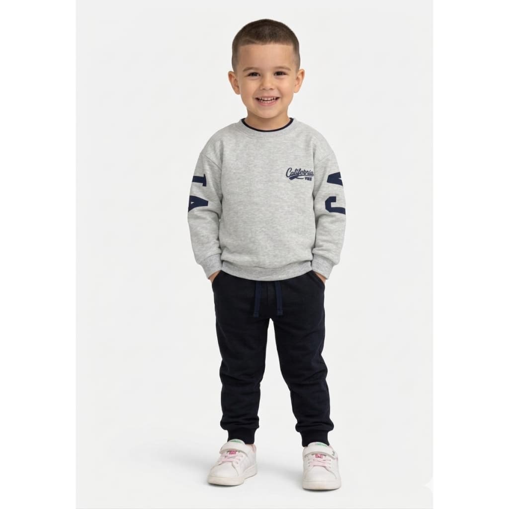 Conjunto Infantil Masculino Inverno Casaco Estampado Atrás Calça Jogger