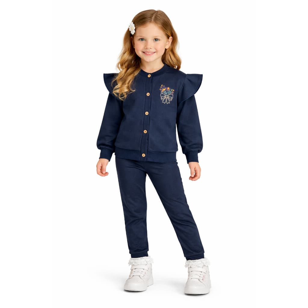 Conjunto Feminino Infantil Inverno Casaco Manga Longa E Calça