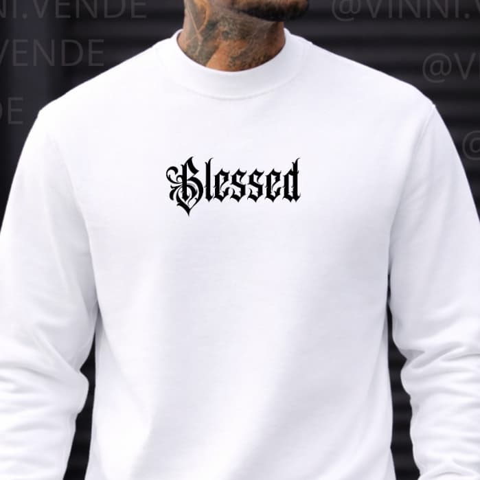 Moletom Masculino Bege Blessed Gótico Minimalista Streetwear Premium Conforto Top