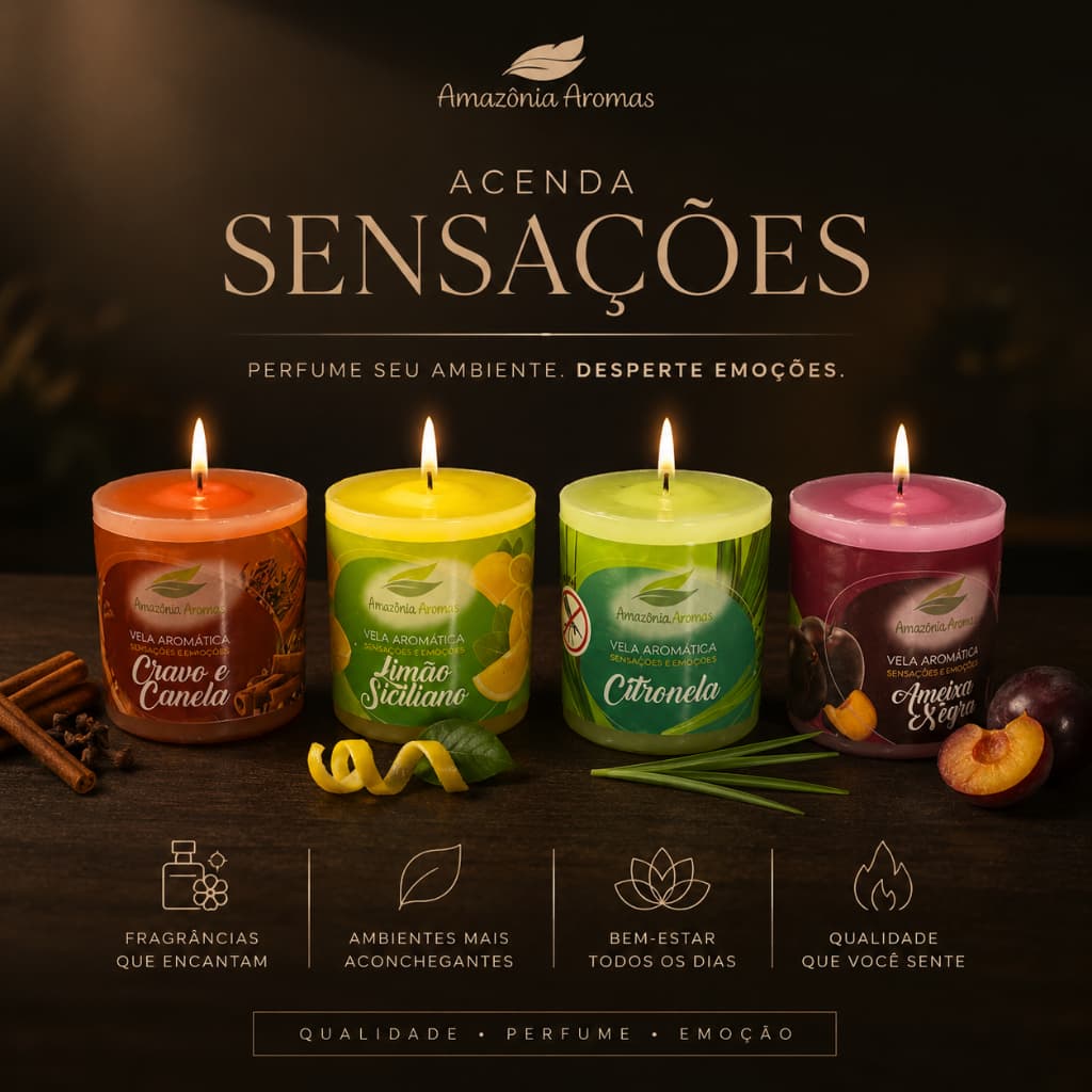 Vela Aromática Grande Perfumada Decorativa Citronela Limão Siciliano Cravo Canela Ameixa Negra 60g