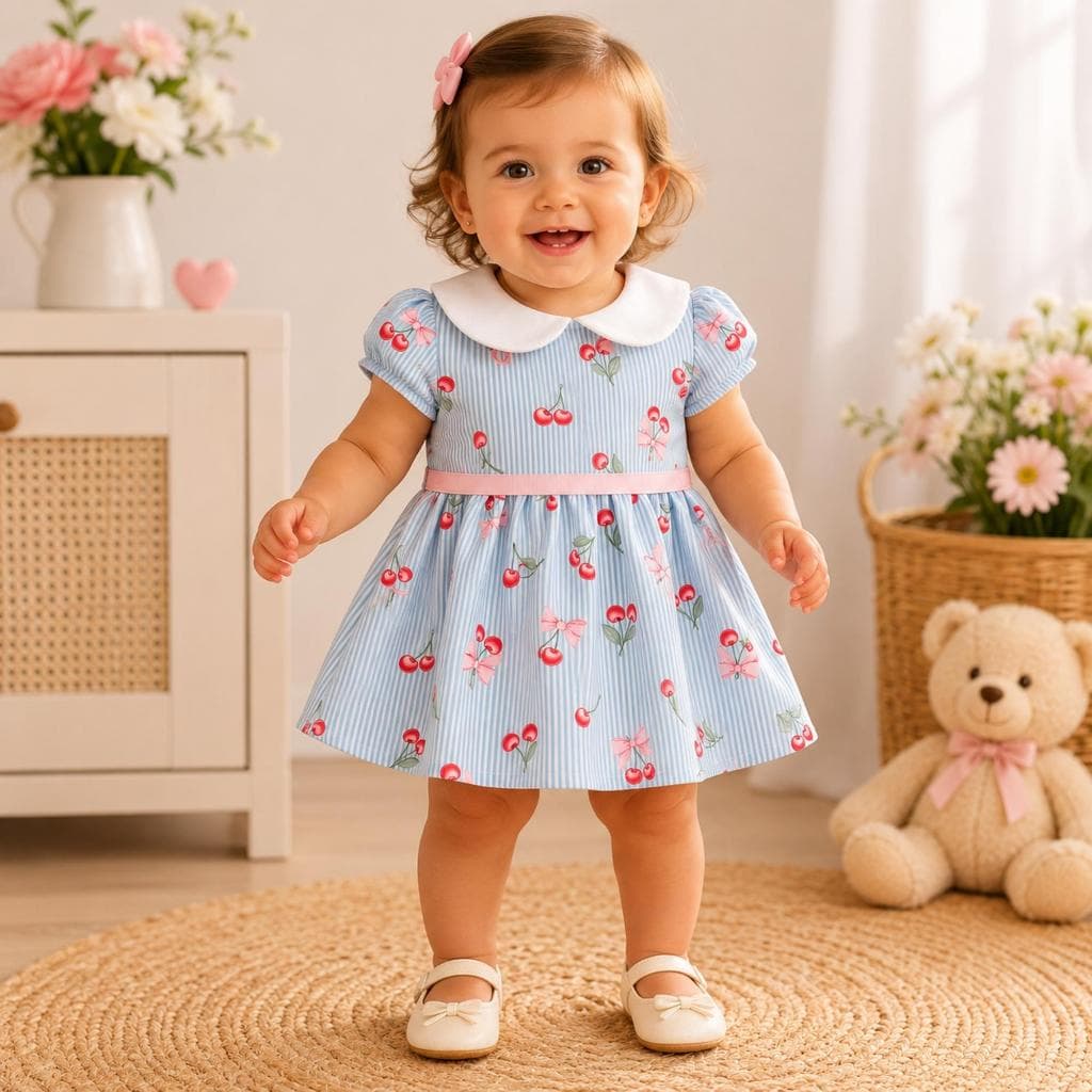 Vestido em Visco Twill azul - Infanti