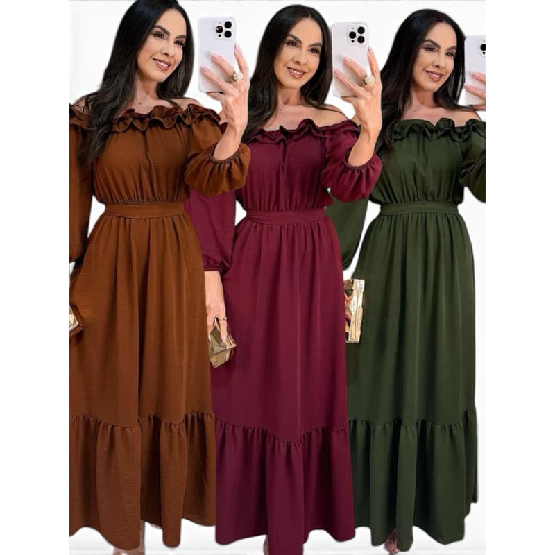 vestido cigana manga3/4 hombro a hombro
