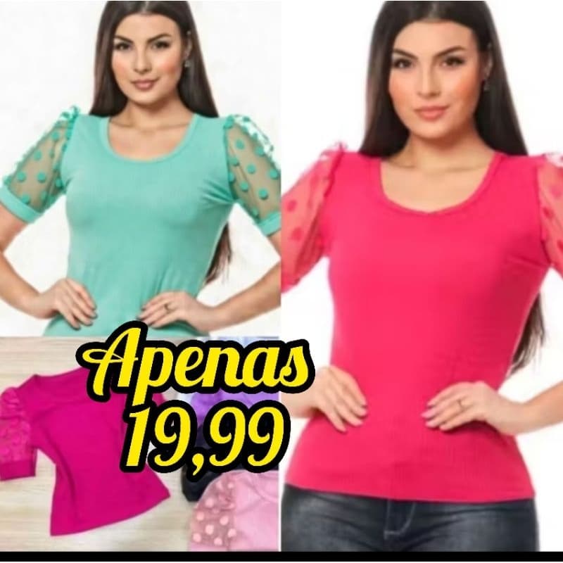 Blusinha Feminina Manga Tule Canelada Camiseta Moça Bonita Envio Imediato  Moda Evangélica Social