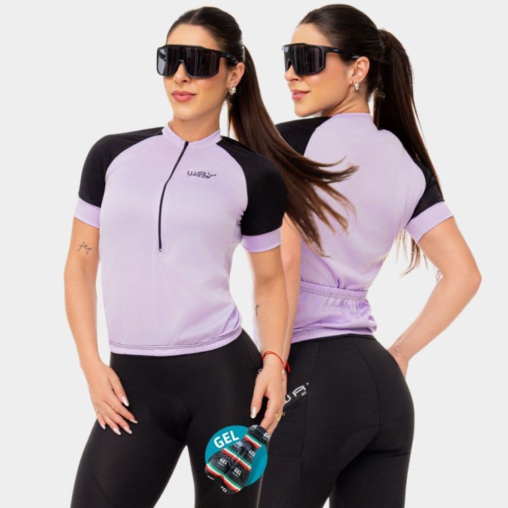 Kit Conjunto Feminino Ciclismo Camisa Blusa Proteção Uv Calça Acolchoado Gel Bike Pedal