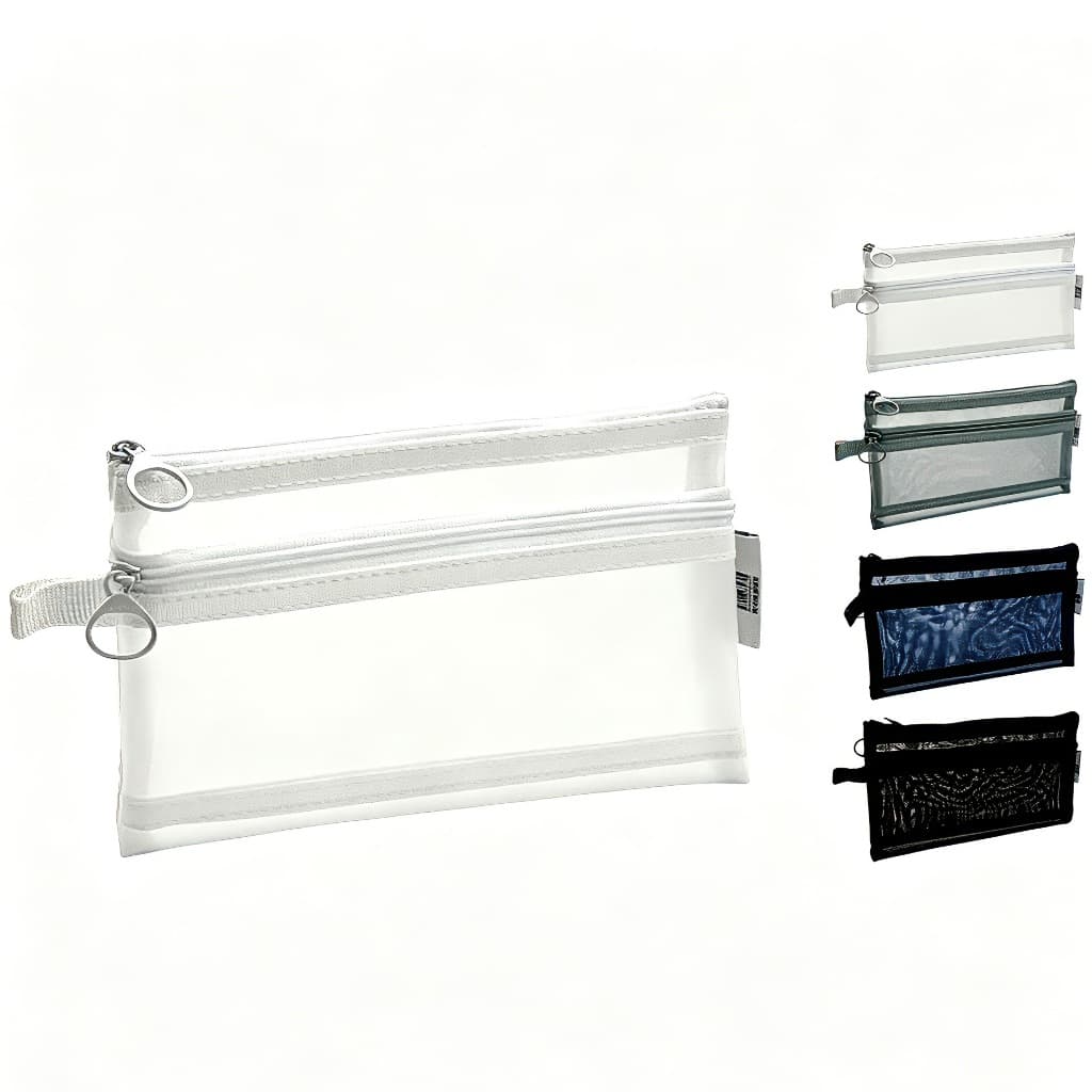 Estojo Nylon Multiuso Com 2 Divisões Necessaire Transparente Escolar 21x12cm