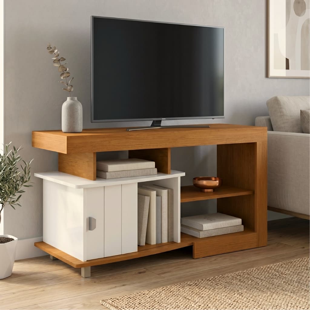 Rack Retrô Royal TV 50 Polegadas Pés Palito 1 Porta 3 Nichos Sala Quarto