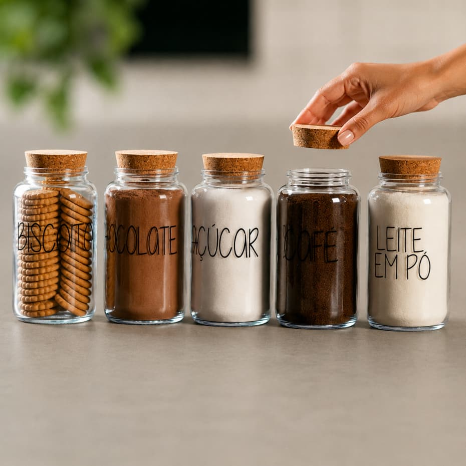 Cantinho do Café 810ml | ESCOLHA SEU KIT | Potes de Vidro | Tampa de Cortiça com KITS e UNIDADES