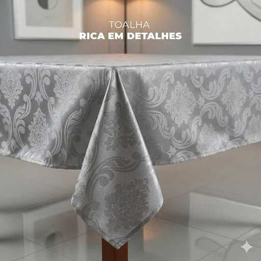 Toalha de Mesa Jacquard 2,00x1,40m 6 Lugares Tecido Grosso Luxo Decorativa Festa Cozinha Sala