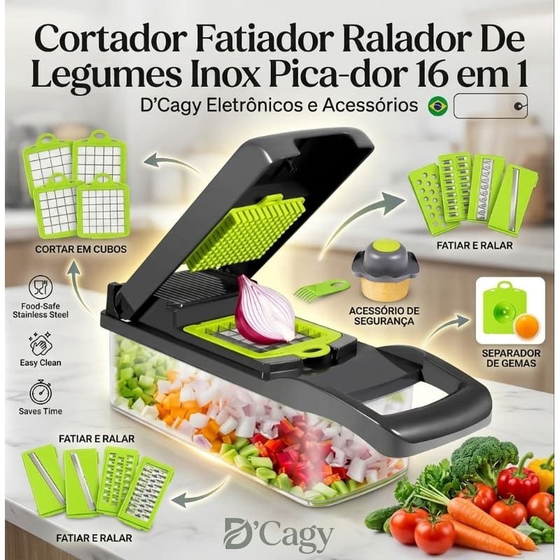 Cortador 16Peças de Legumes Portátil – Fatiador e Ralador de Alimentos com Lâminas Intercambiáveis