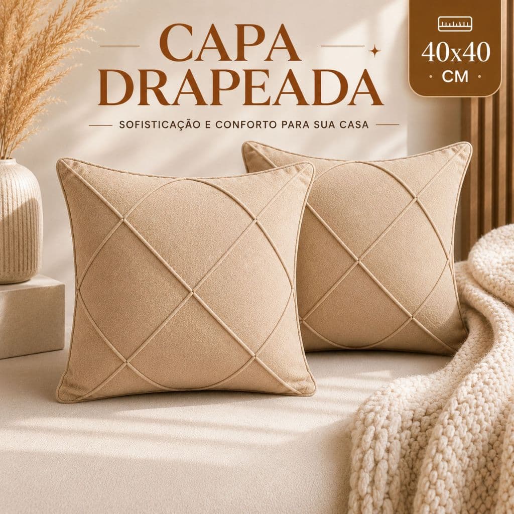 Kit 2 Capas De Almofadas Drapeada Premium 40x40 Zíper Invisível Luxuosa Lavável Tecido Macio