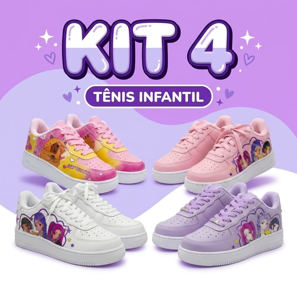 Kit 4 Tênis Infantil Menina Macio Estiloso Casual Moda