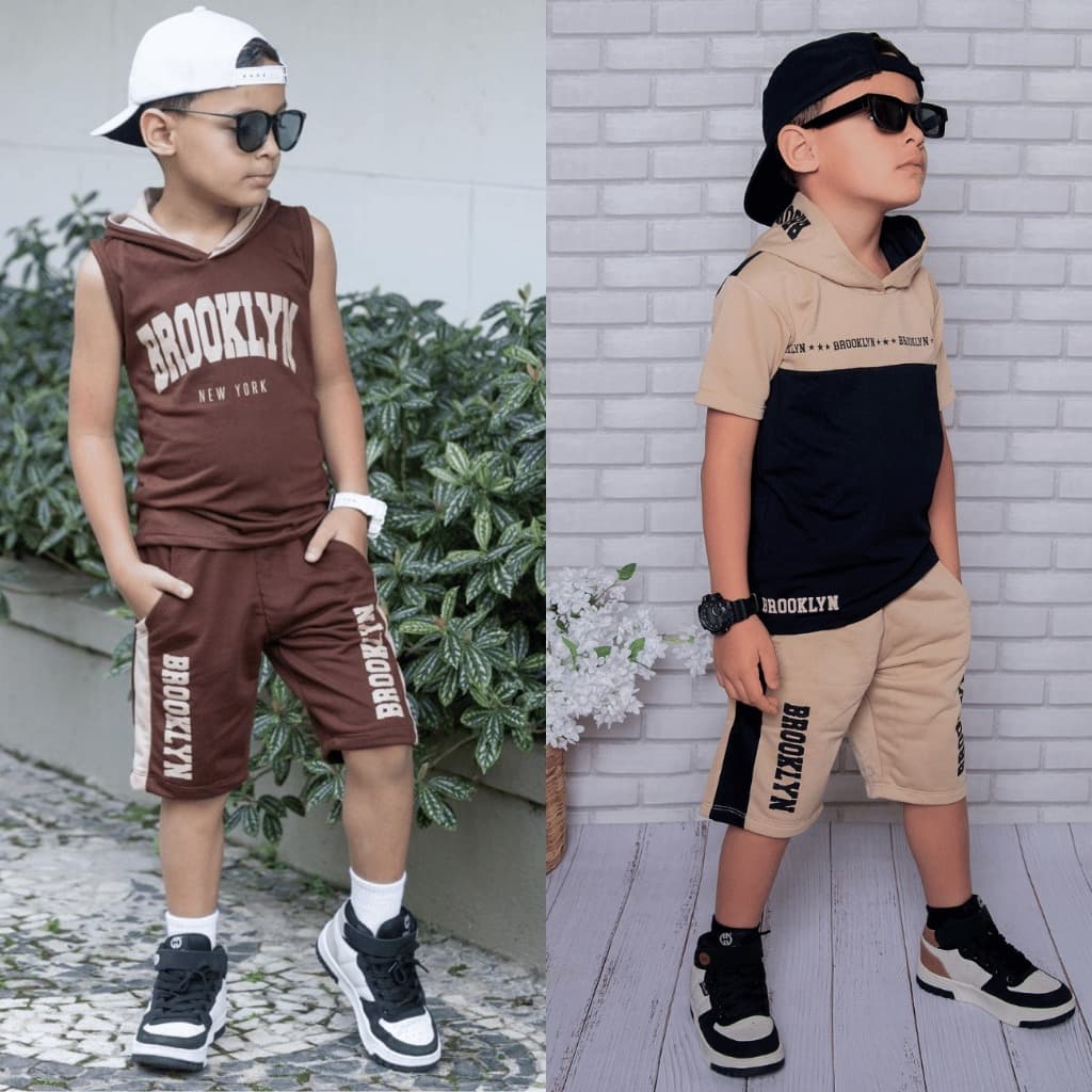 Roupa Infantil De Menino Lançamento Verão Camisa e Bermuda Veste Do 2 Ao 14 Anos