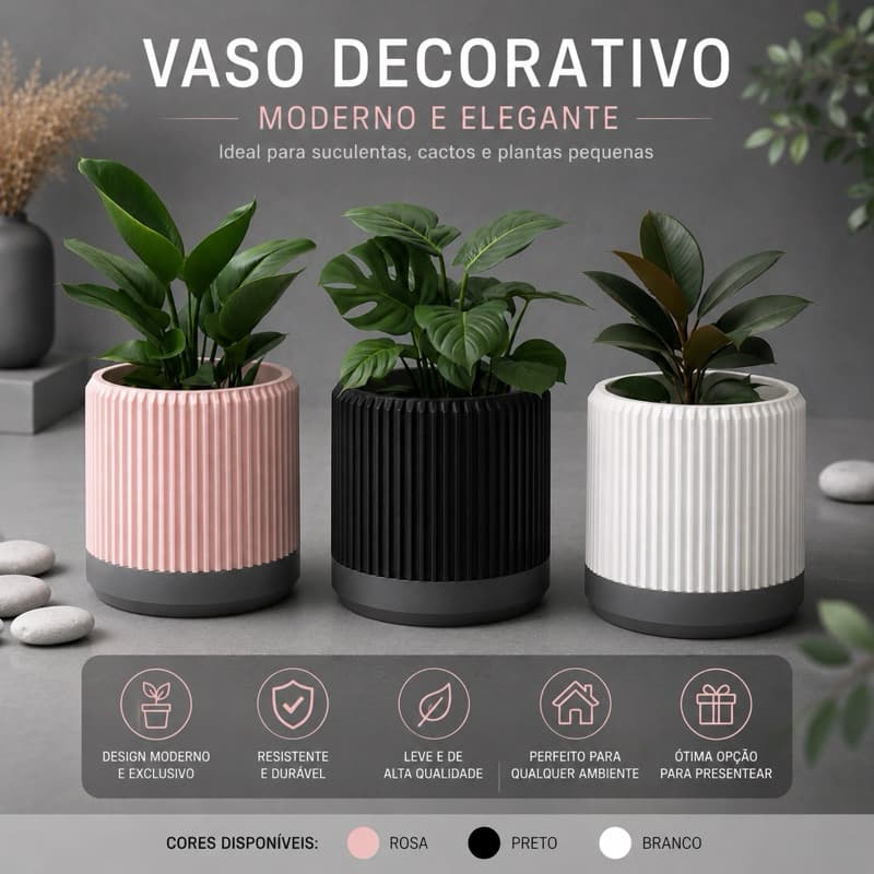Kit 3 Cachepôs Modernos para Decoração de Ambientes
