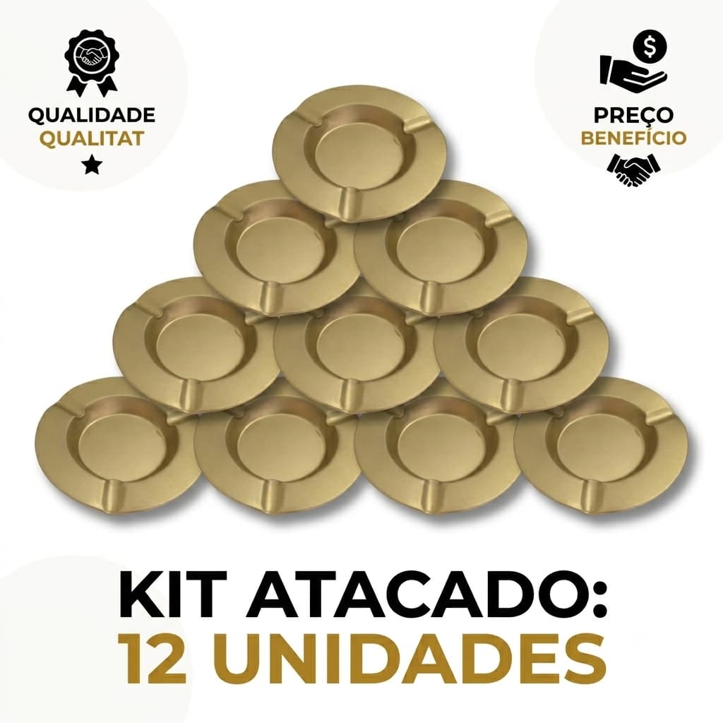 Kit 12 Cinzeiros Redondo Dourado Coletor de Resíduos Para Bares Lanchonetes Resistente Lavável