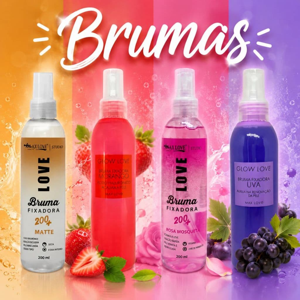 Bruma Fixadora 200ML (Matte,  Morango, Rosa Mosqueta, Uva) - Max Love Linha Glow Love e Studio