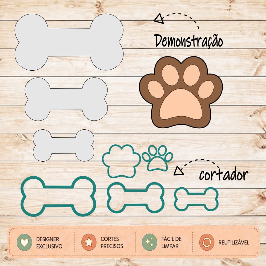 Cortador kit Osso e Patinha Pata ossinho de Cachorro para Pasta Americana Confeitaria e Artesanato